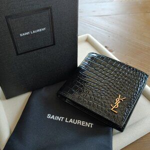 Saint Laurent Crocodile-Embossed Leather Bi-fold Wallet (New)
